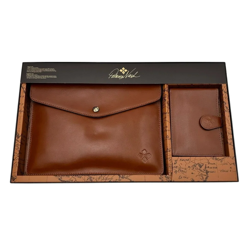Patricia Nash Leather Tablet Holder & Passport Case Gift Set Brown Matching‎ Set